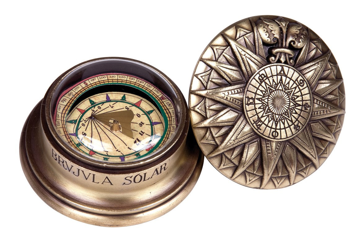 Boussole solaire en laiton - réplique Renaissance - H40