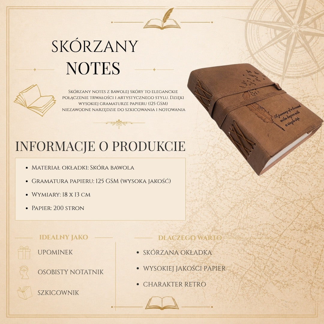 Carnet en cuir rétro avec inscription 200 pages - AH04