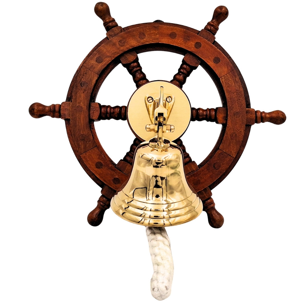Cloche de navire en laiton dans une roue de gouvernail – décoration marine - NC2356A