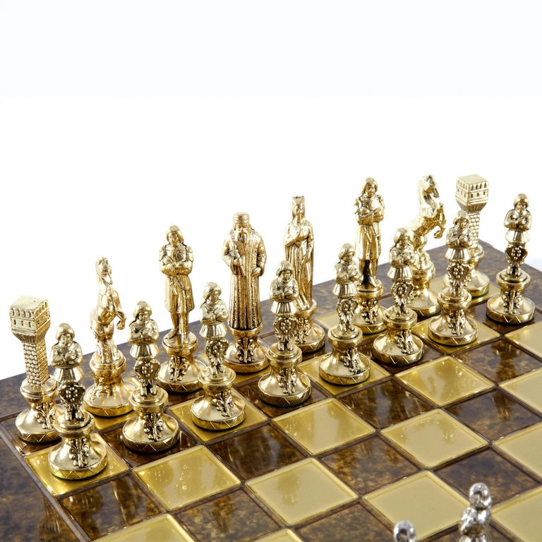 Grand jeu d’échecs exclusif – 36x36 cm – doré-argenté - Renaissance S9BRGS