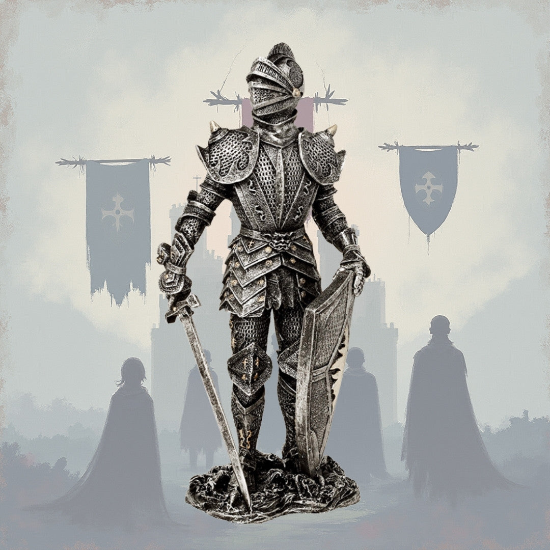Figurine décorative de chevalier en armure argentée, hauteur 30 cm - MC-23053