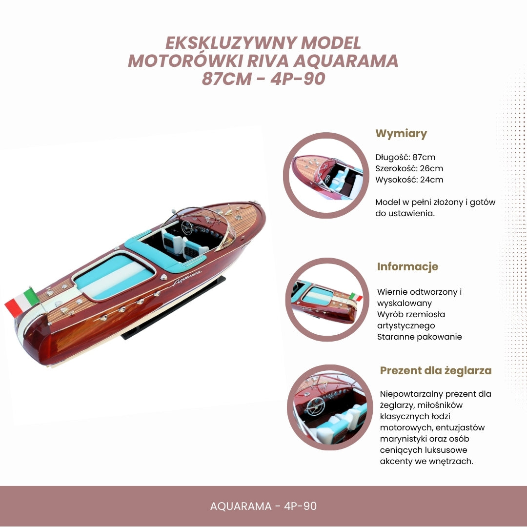 Modèle exclusif de bateau à moteur Reeva Aquarama 87cm - grand modèle en bois d’un bateau à moteur italien classique – 4P-90