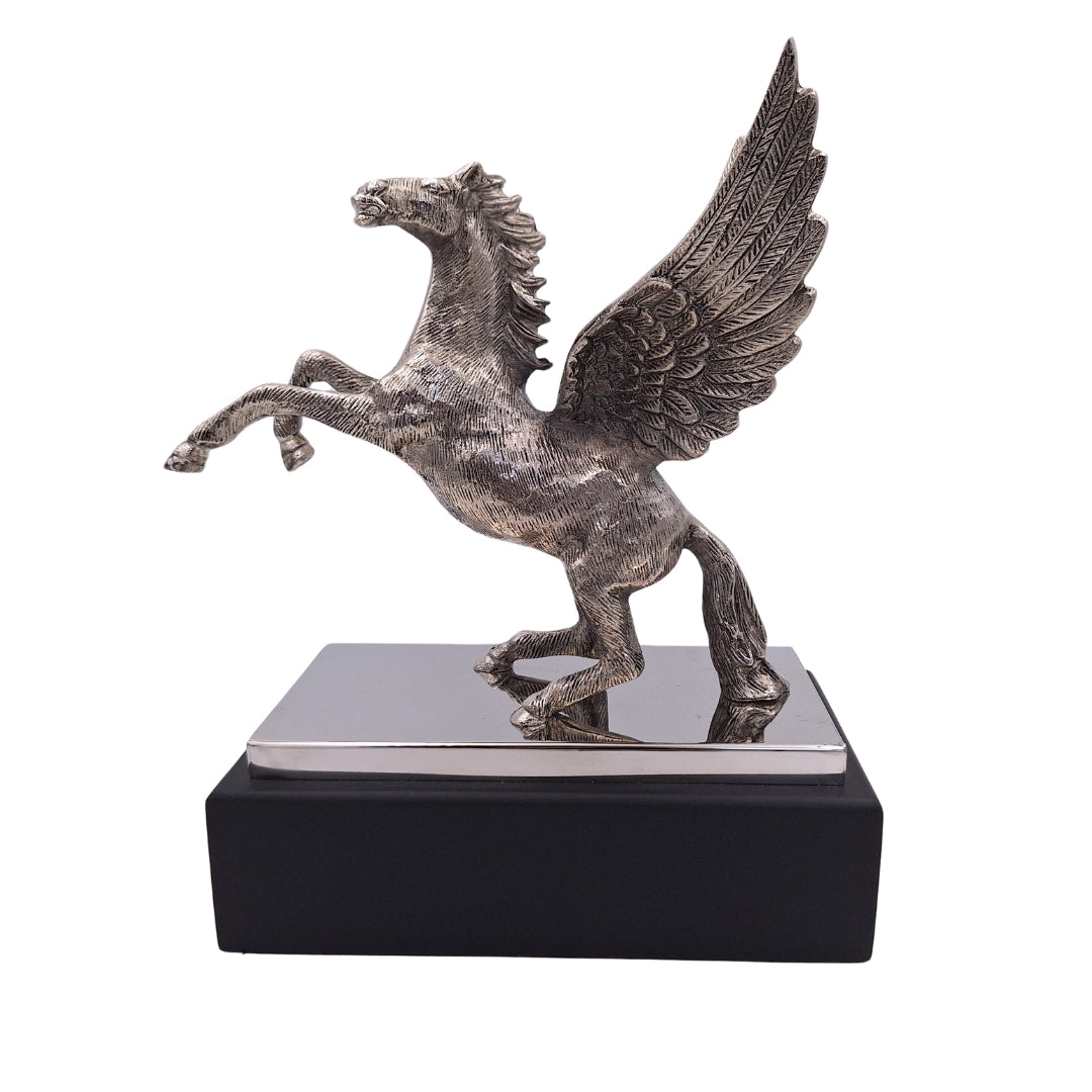 Pégase - figurine décorative en aluminium sur socle en acier et bois - NI9935