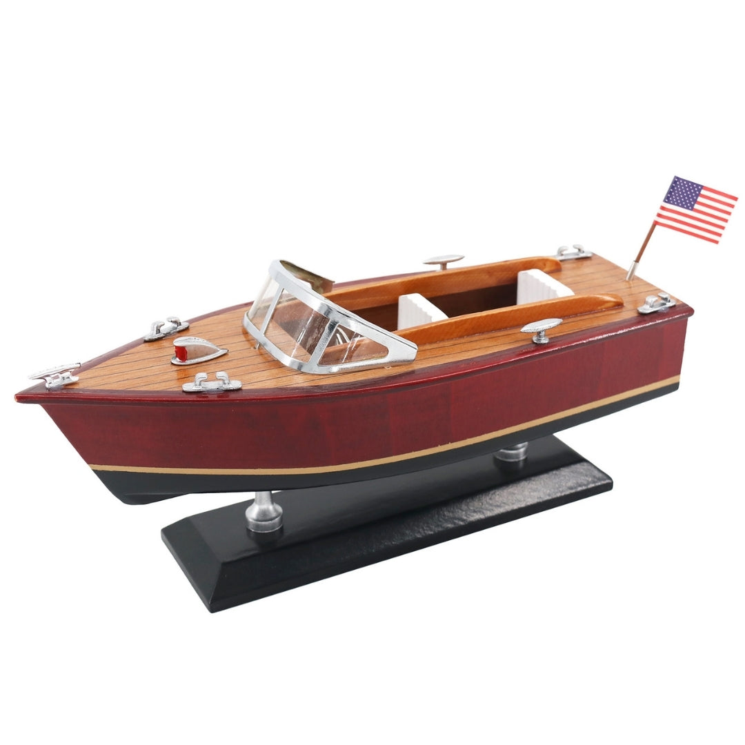 Maquette de bateau à moteur en bois – Bateau à moteur classique 26cm – Décoration de bureau – MOT04ML
