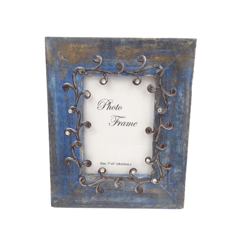 Cadre photo en bois bleu - 28893 - format photo 18x13cm
