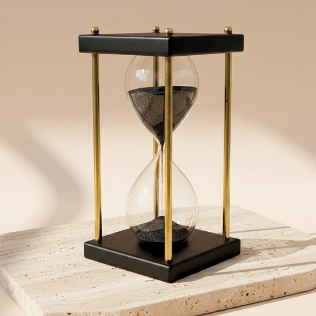 Sablier en laiton et bois 5 minutes – Sable noir – Élégante décoration rétro - STRS