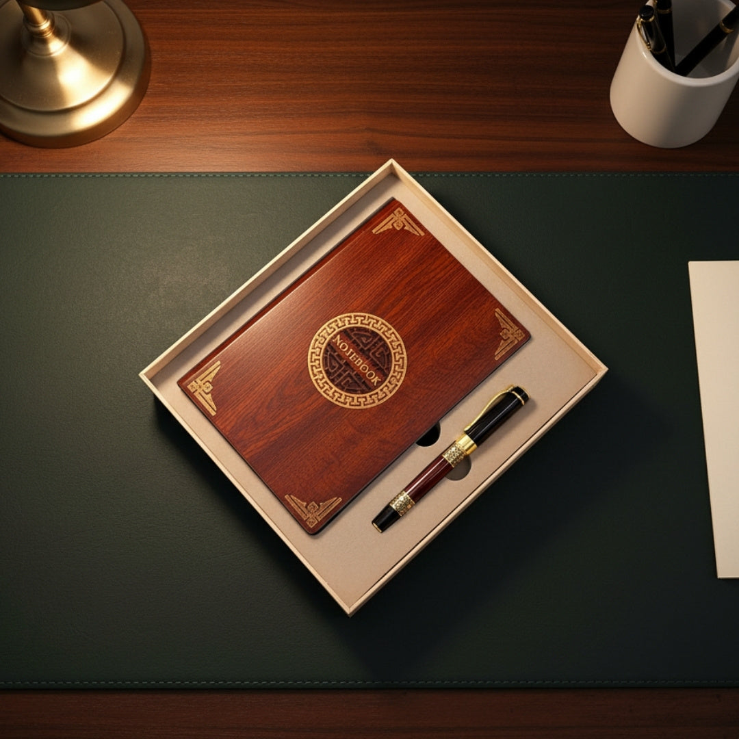 Coffret cadeau exclusif premium : carnet A5 en bois + stylo – EE2