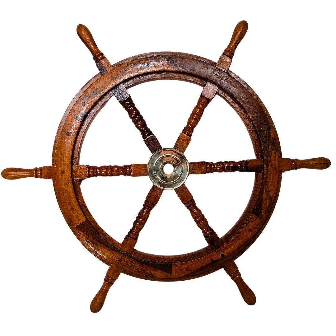 Roue de gouvernail en bois avec insert en laiton - emplacement pour clavette - diamètre 75cm - SW2/30'