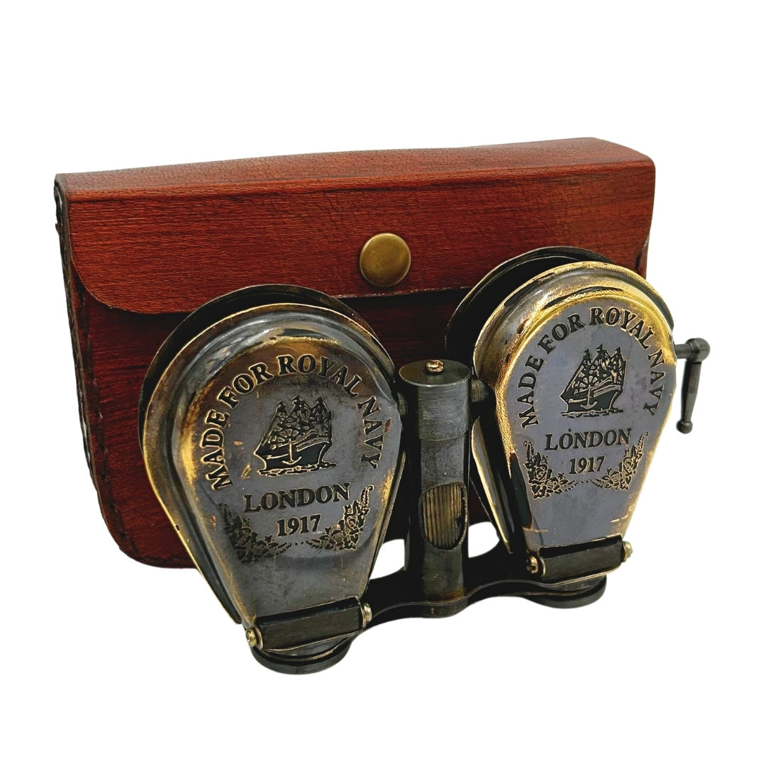 Brass Retro Binoculars in Leather Case with Engraving Option