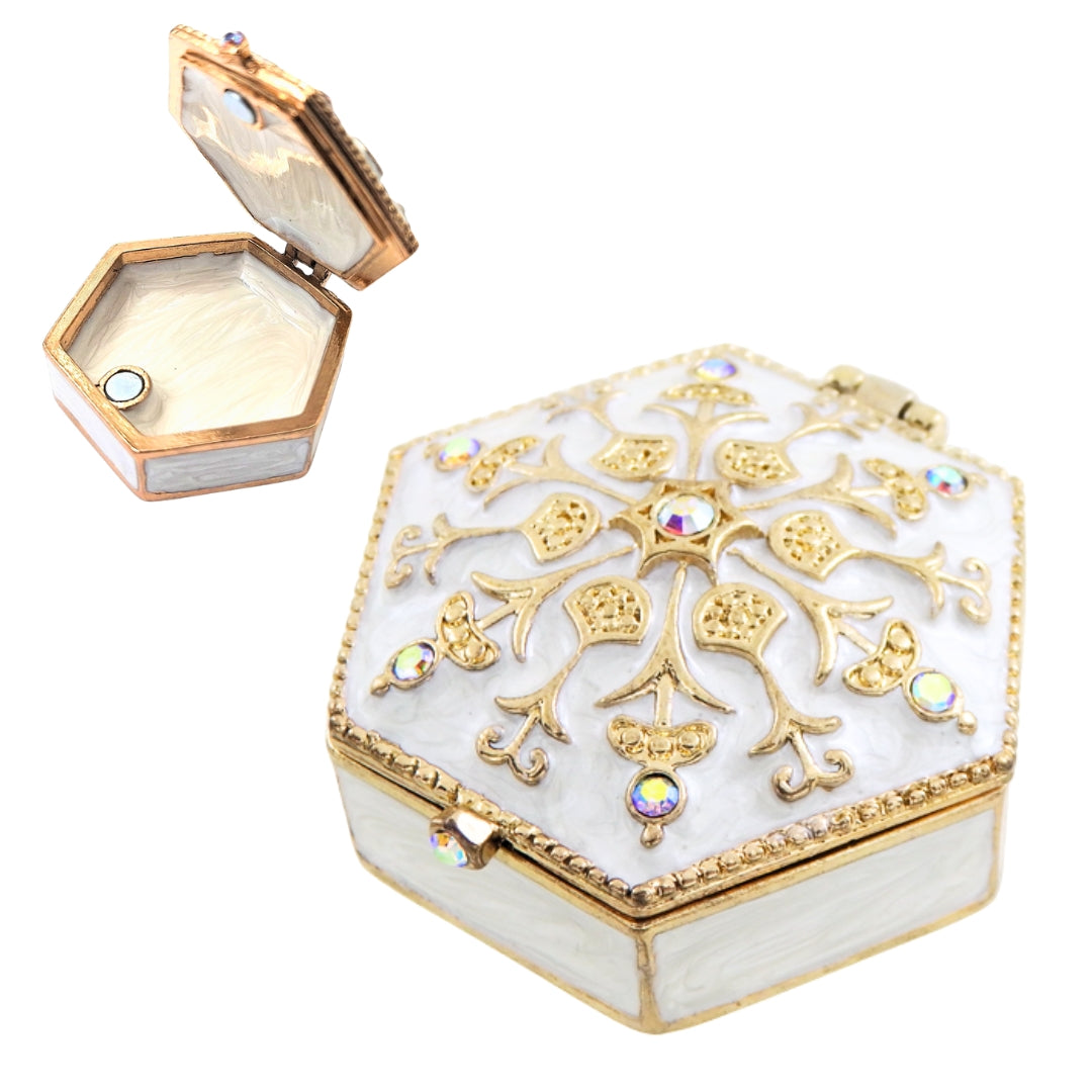 Reich verziertes kleines Geschenk-Metallkästchen mit Kristallen - B0035-08WH