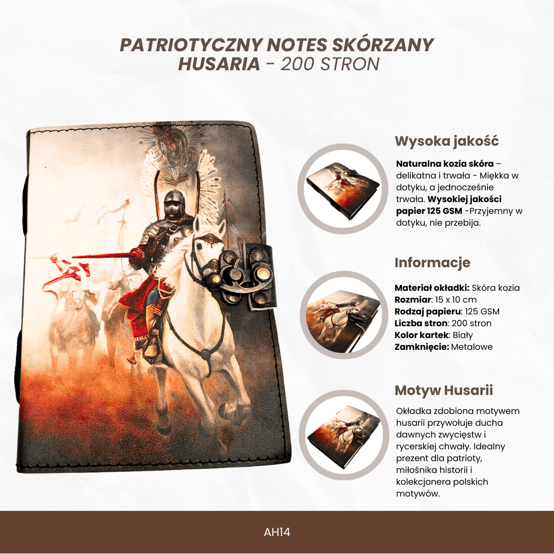 Carnet en cuir journal intime hussards ailés patriotique - 200 pages - AH14