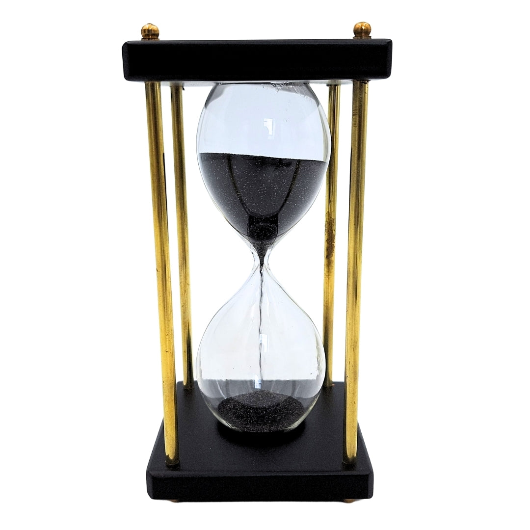 Sablier en laiton et bois 5 minutes – Sable noir – Élégante décoration rétro - STRS