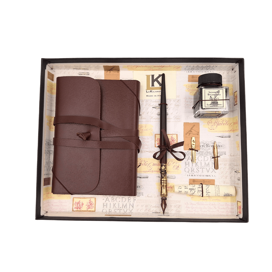 Set de calligraphie exclusif avec carnet - plume + 3 plumes métalliques + encrier - 5006