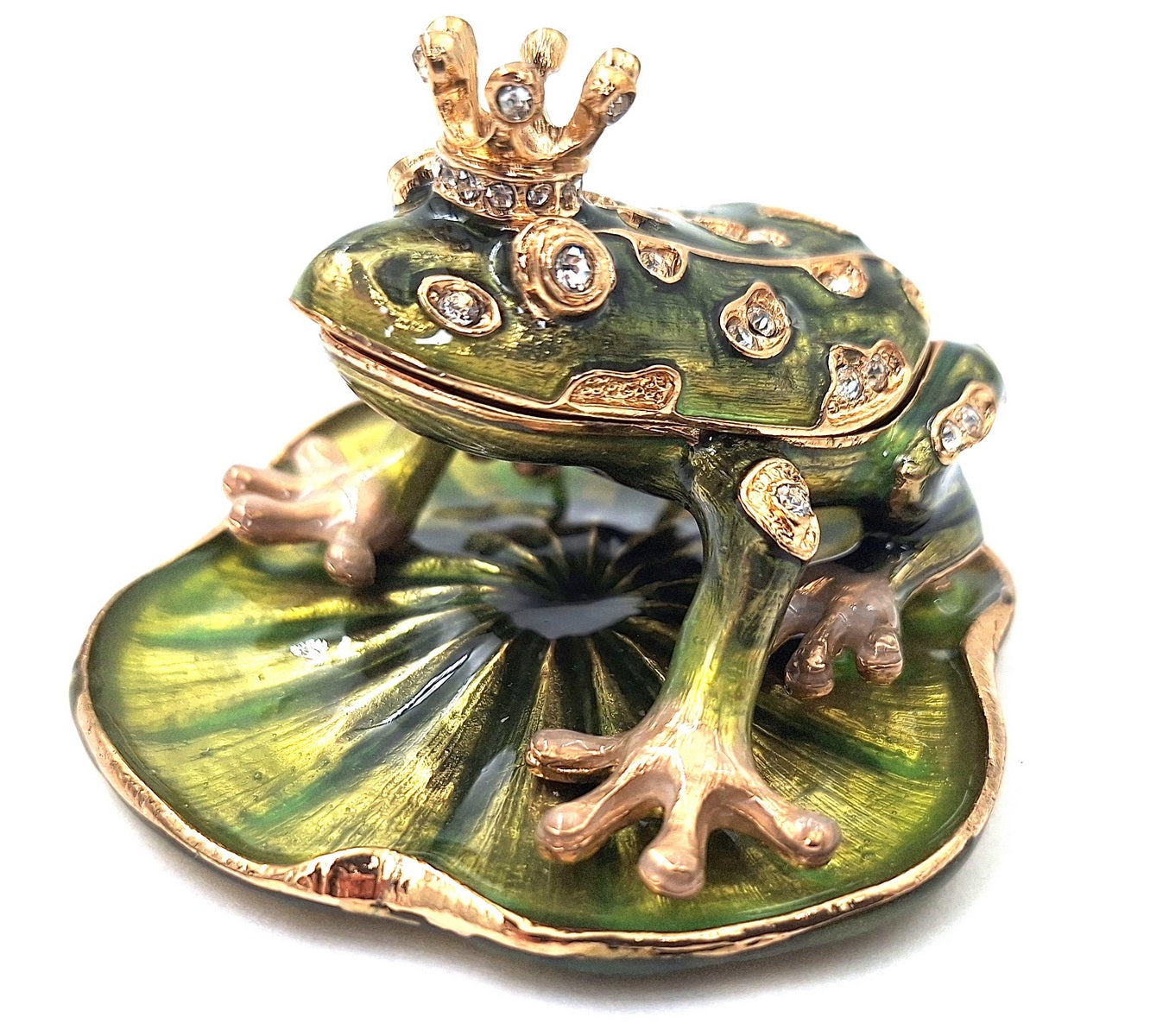 Petite boîte exclusive en métal richement décorée de cristaux - Grenouille - B0746-54
