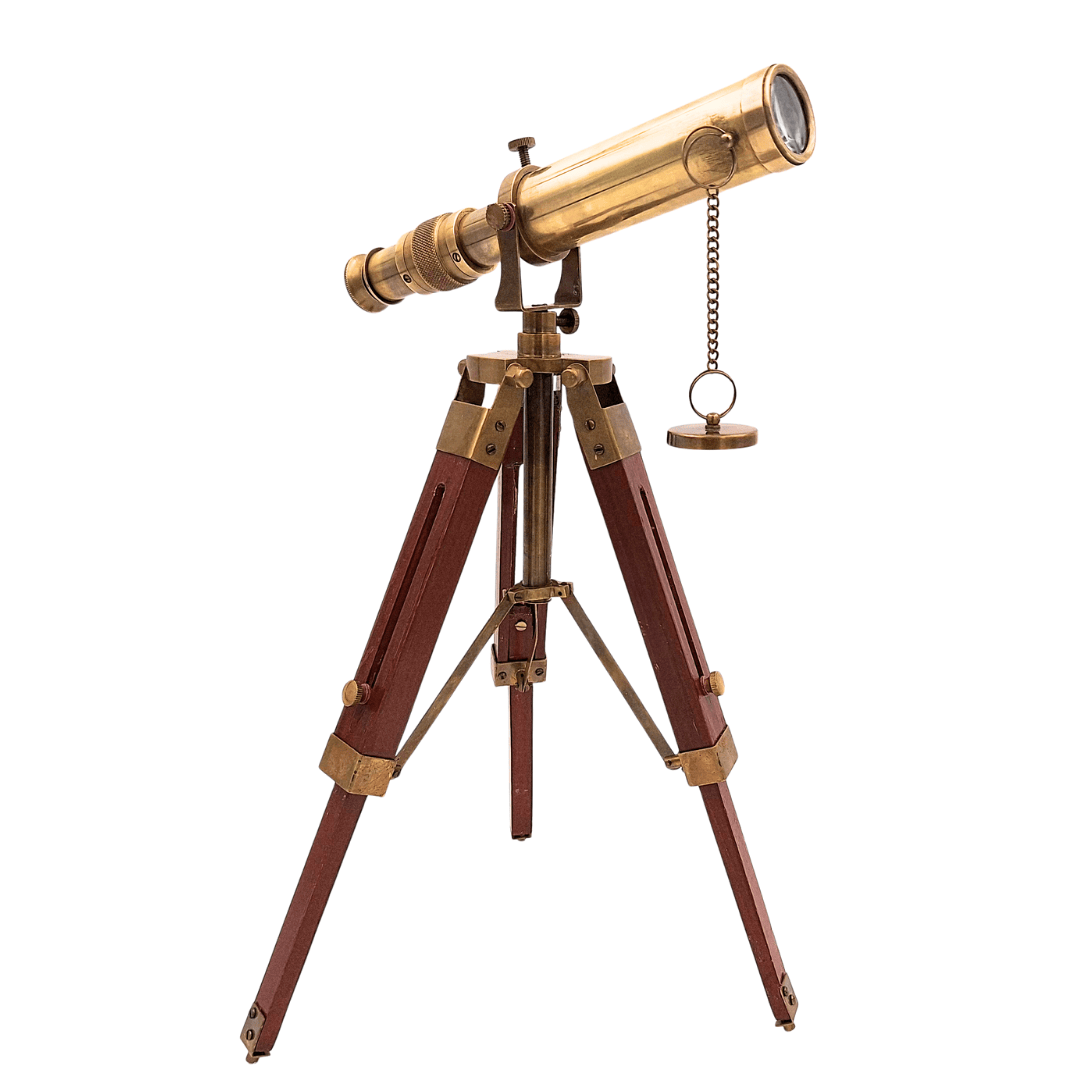 Retro-Messing-Fernrohr auf Holzstativ – verstellbare Höhe – SR010