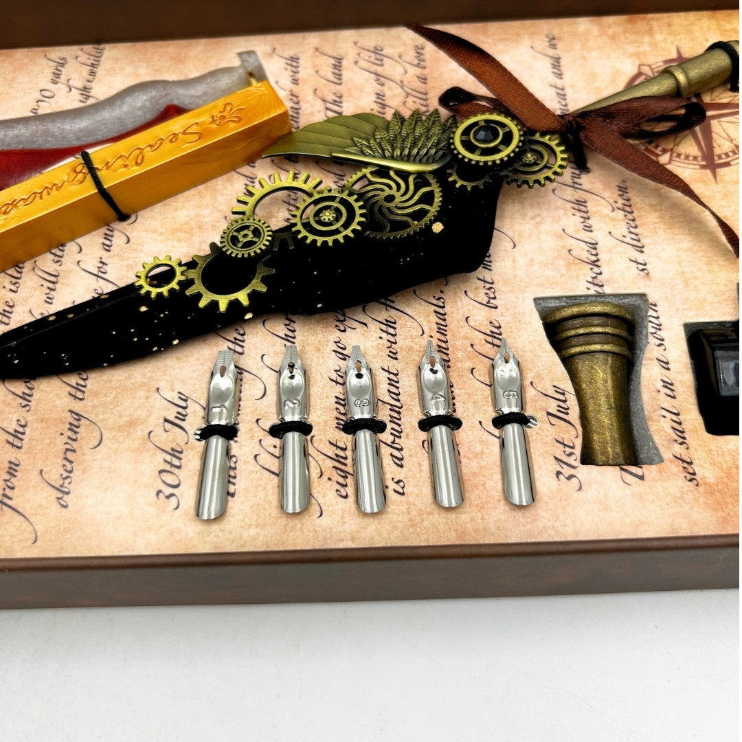 Set de calligraphie premium plume d’oie - 6 plumes sceau support pour plume - EE16
