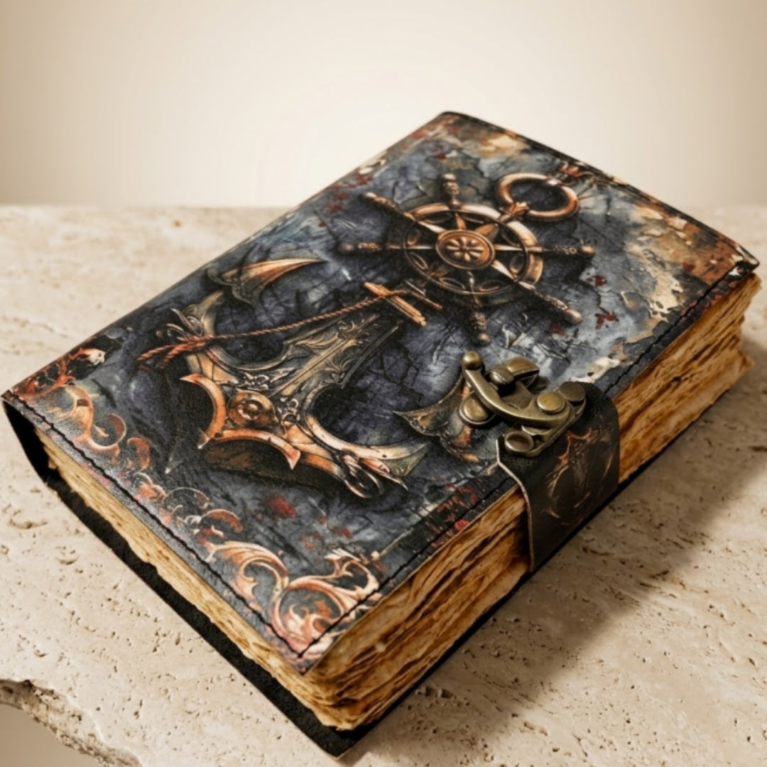 Carnet en cuir rétro marin 200 pages - H110