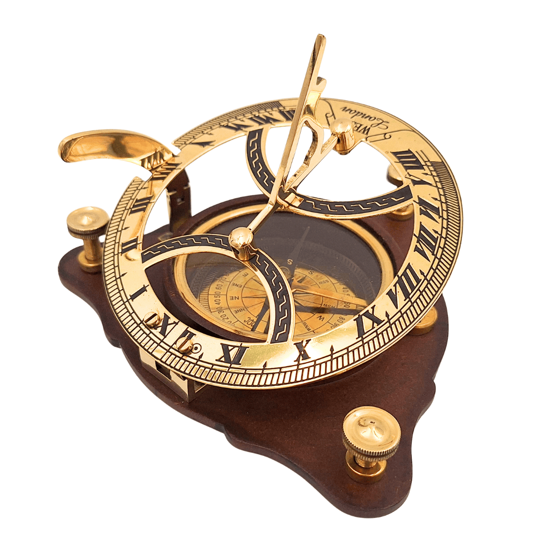 Cadran solaire avec boussole sur socle en bois C064