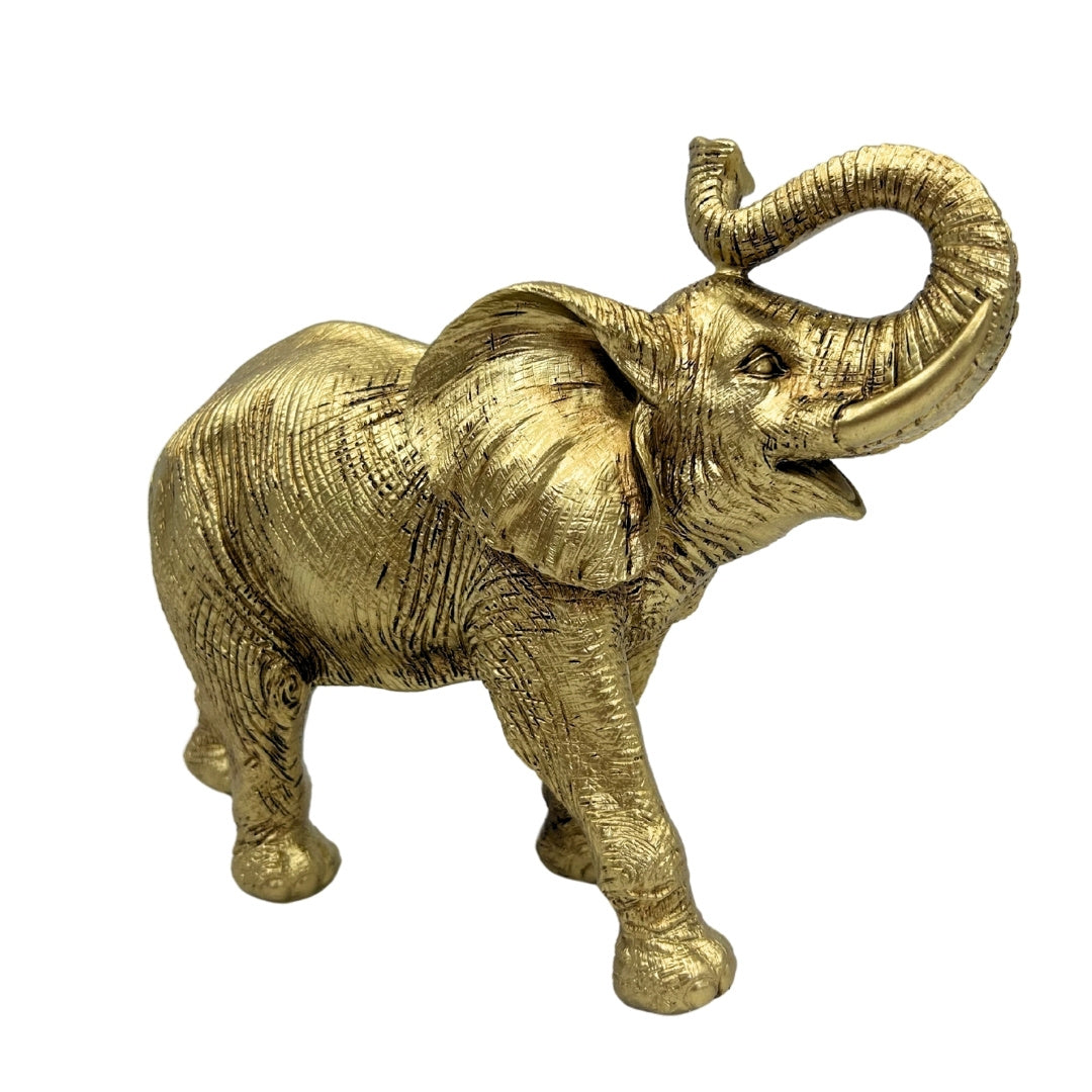 Éléphant doré à trompe levée – Statuette décorative d’éléphant - 141FJZ
