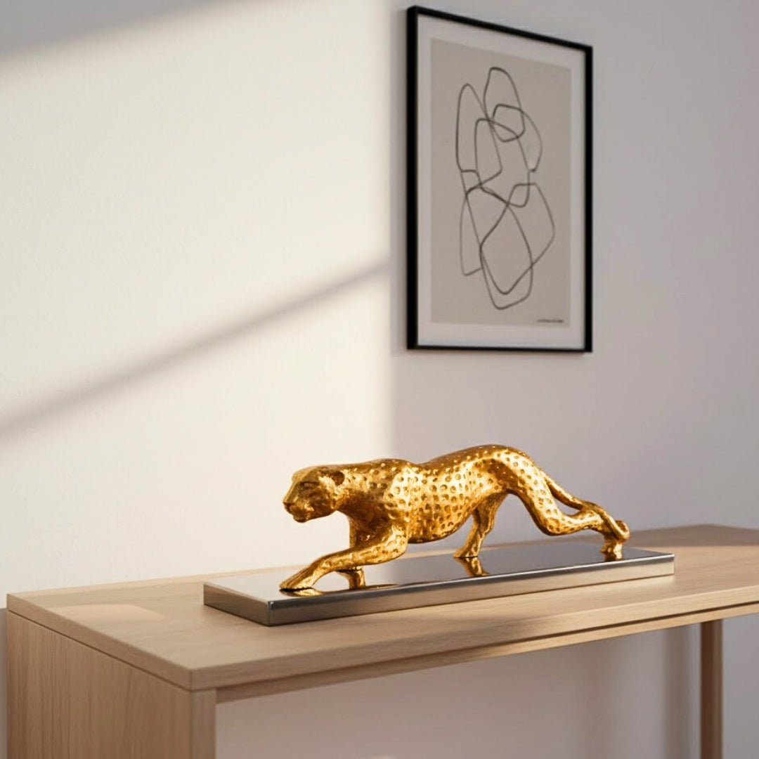 Elegante dekorative Figur Leopard Gold 42cm Glamour Loft Geschenk