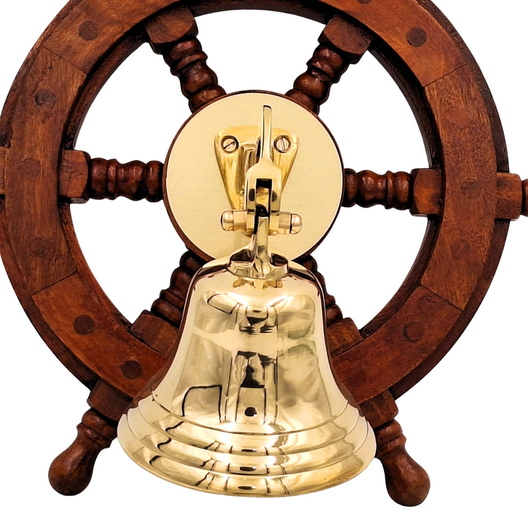 Cloche de navire en laiton dans une roue de gouvernail – décoration marine - NC2356A