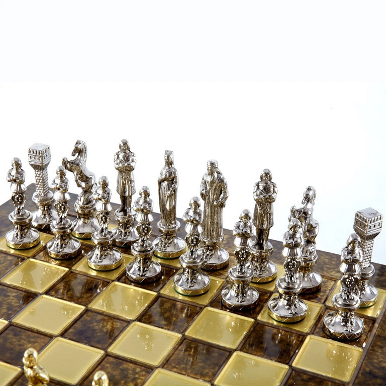 Grand jeu d’échecs exclusif – 36x36 cm – doré-argenté - Renaissance S9BRGS