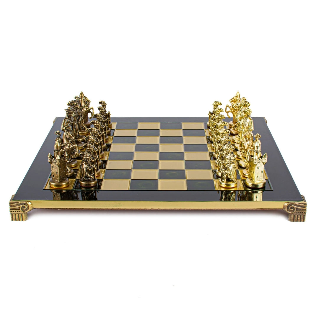Échiquier métallique exclusif – Plateau d’échecs en laiton 44 x 44cm – Moyen Âge – S12CBLU