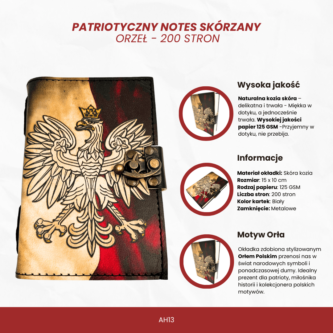 Carnet en cuir journal intime aigle polonais patriotique - 200 pages - AH13