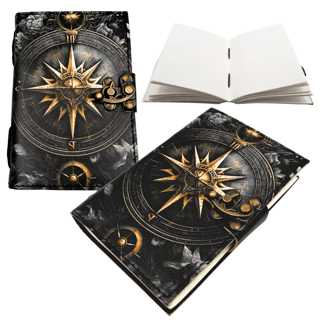 Carnet en cuir journal intime rétro rose des vents 200 pages - AH12