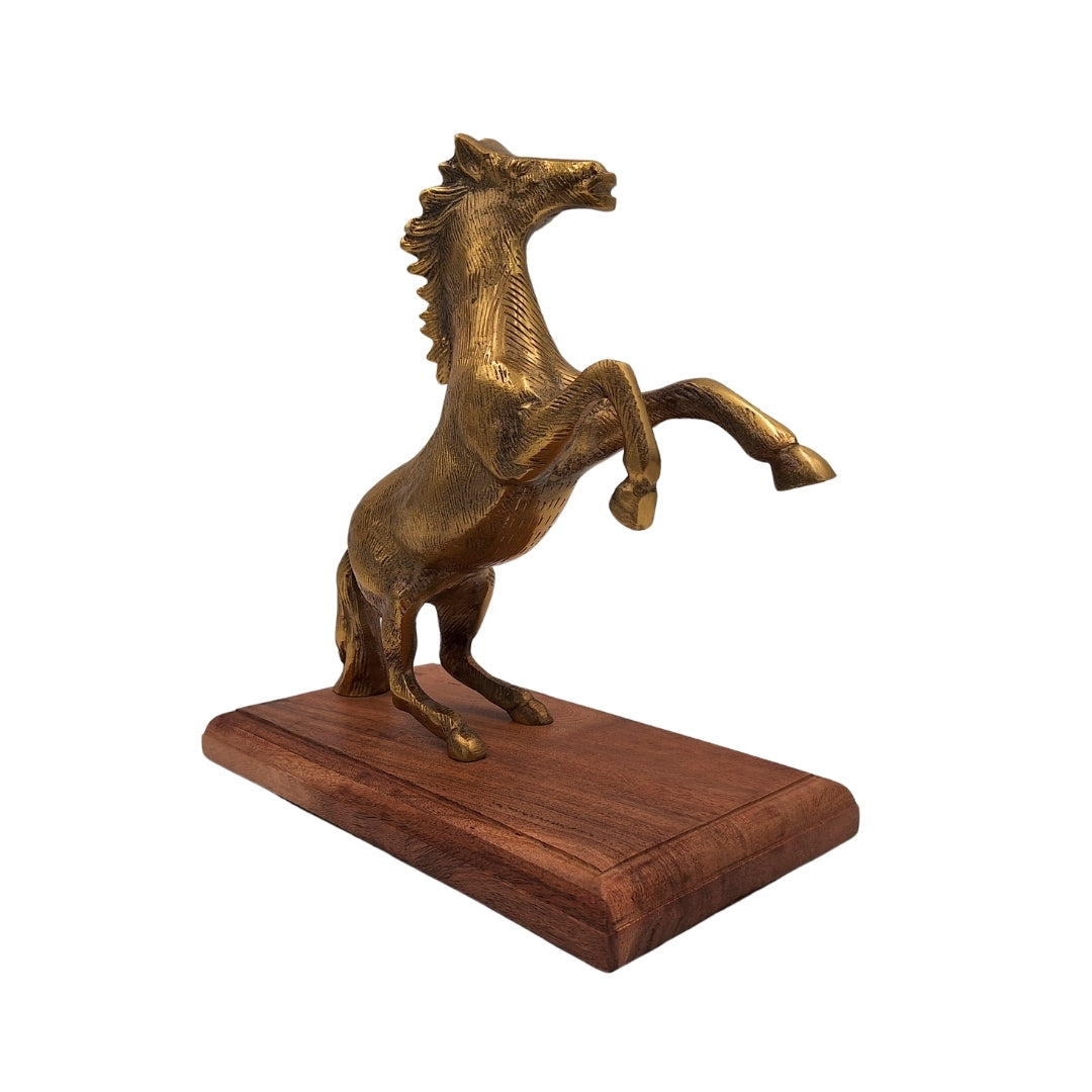 Cheval - figurine en aluminium sur socle en bois - NI9537