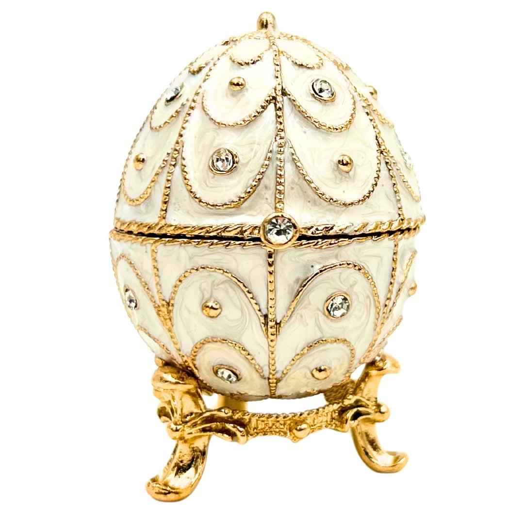 Boîte à bijoux exclusive œuf de Fabergé en métal avec cristaux - B0748-17WH