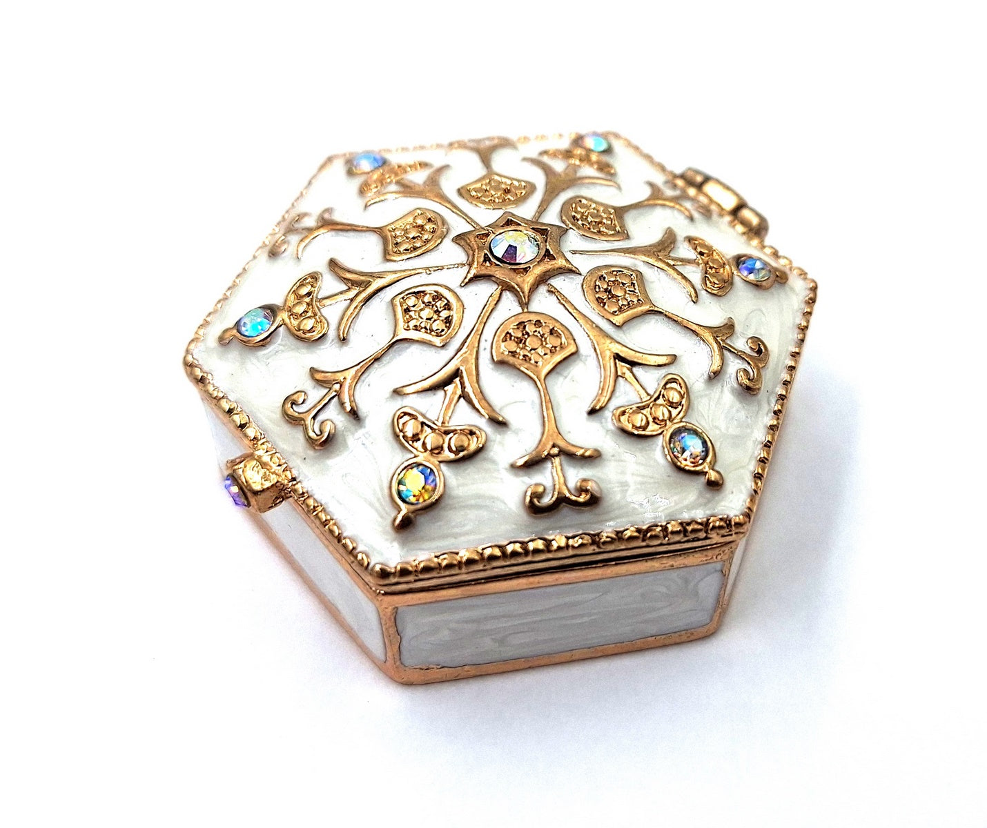 Reich verziertes kleines Geschenk-Metallkästchen mit Kristallen - B0035-08WH