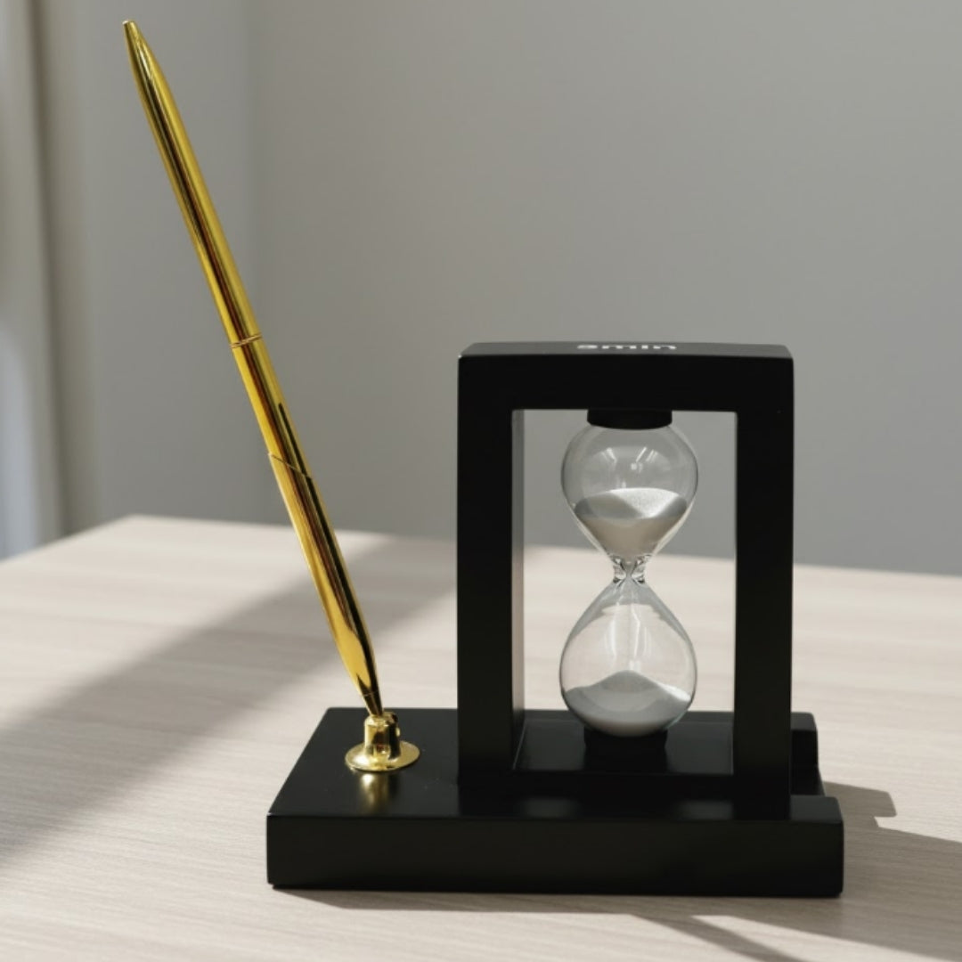 Ensemble décoratif de bureau avec sablier 3 minutes et porte-stylo – 121W