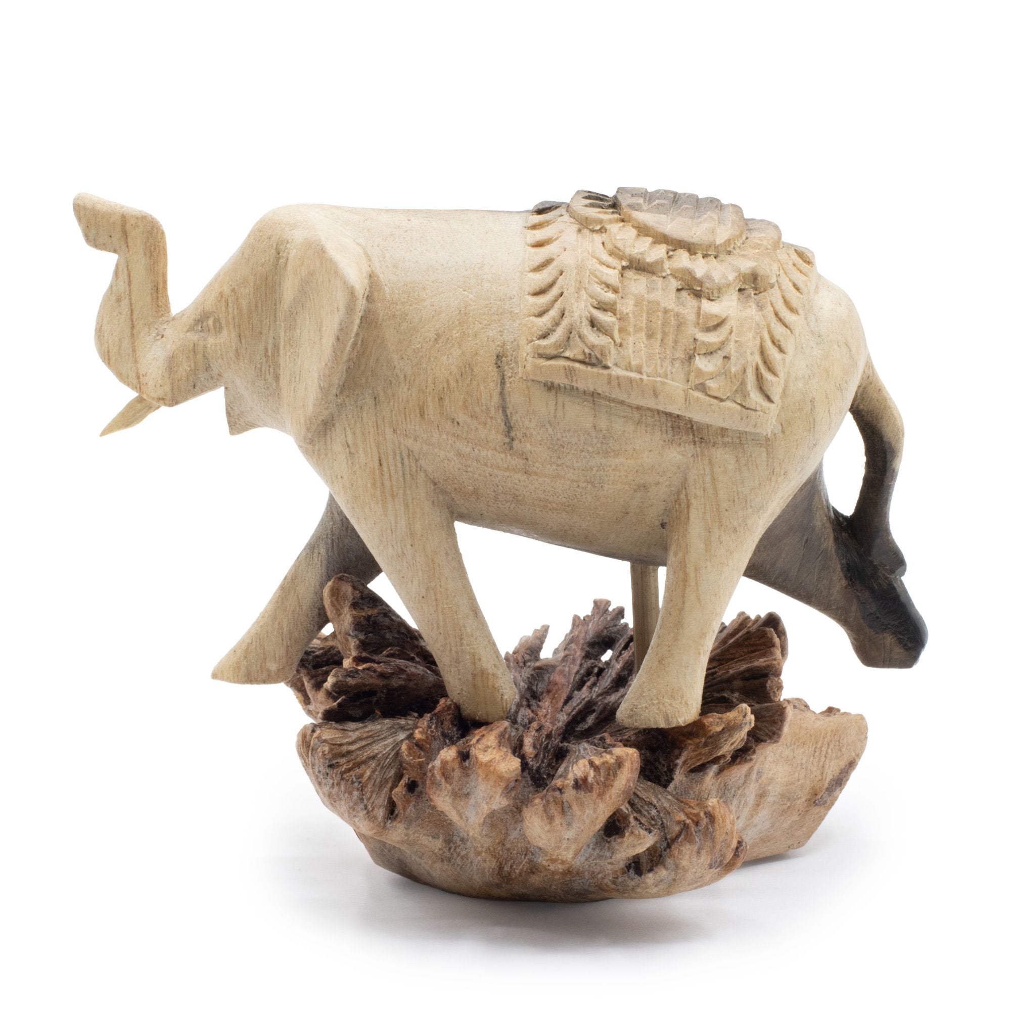 Handgesneden olifantenfiguur van parasiet-hout