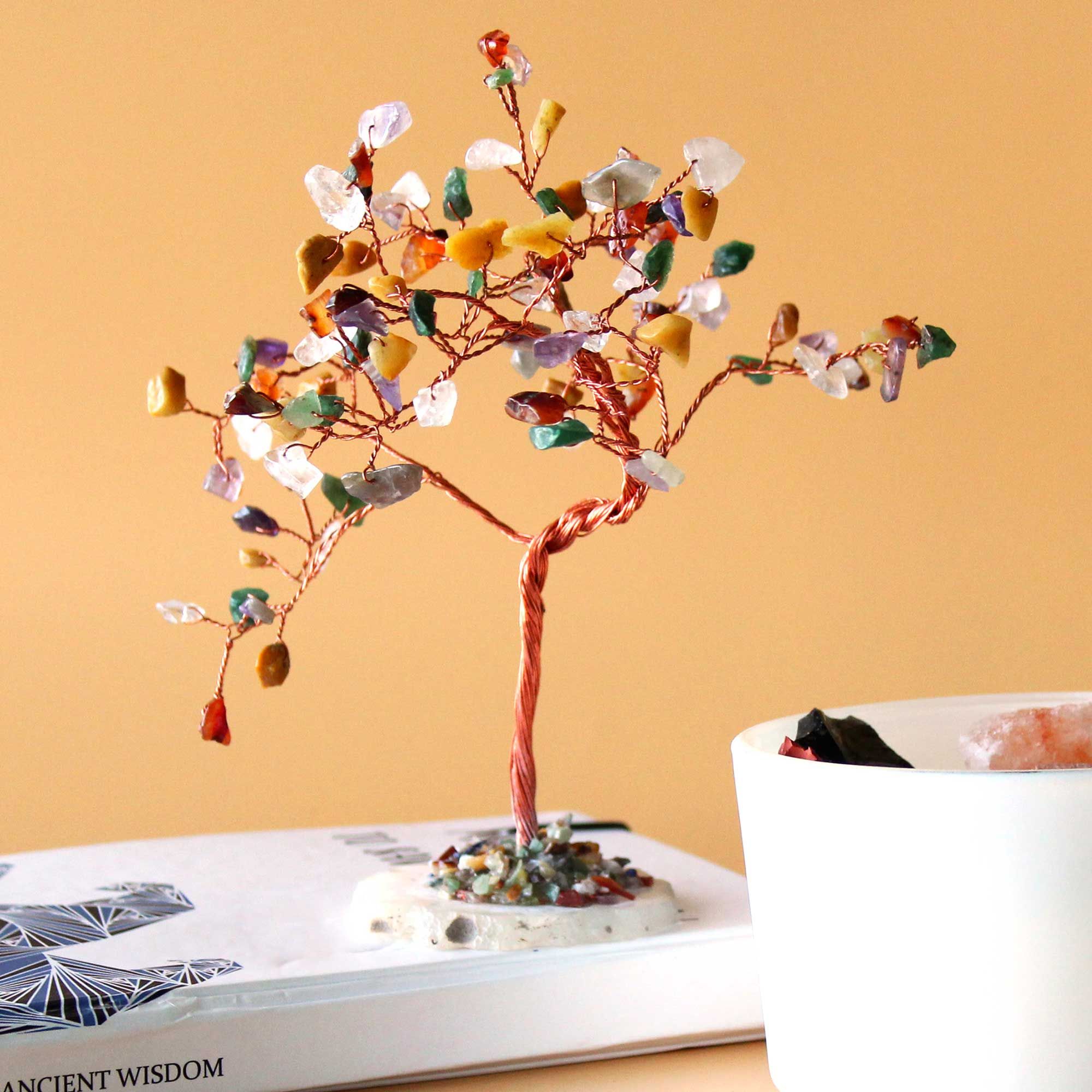 Arbre Magique de Cristaux avec 100 Pierres Diverses sur Base Naturelle d'Agate