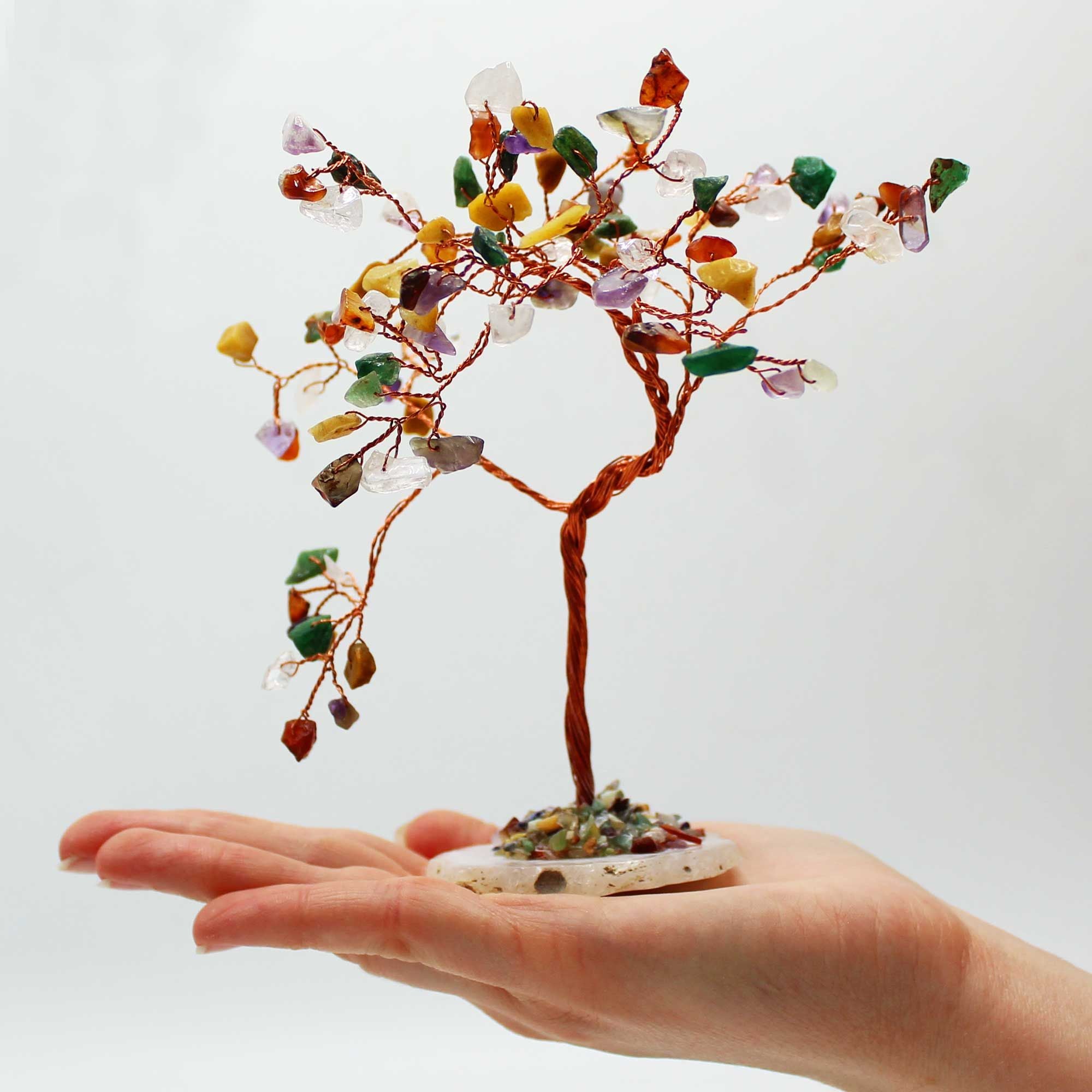 Arbre Magique de Cristaux avec 100 Pierres Diverses sur Base Naturelle d'Agate