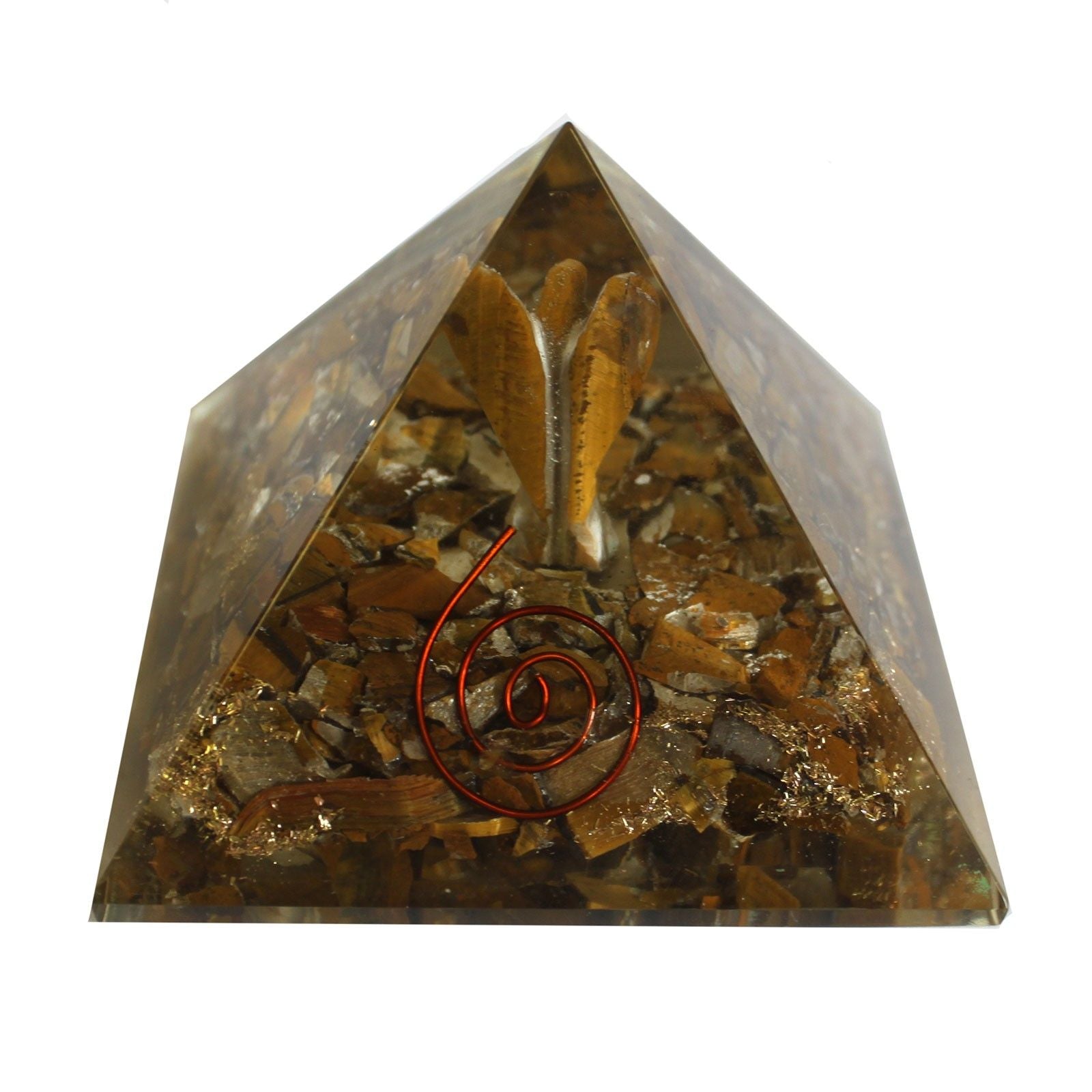 Pyramide Orgonite Magique 70 mm - Ange avec Objets Ésotériques, Intérieur Verdâtre et Finition Manuelle