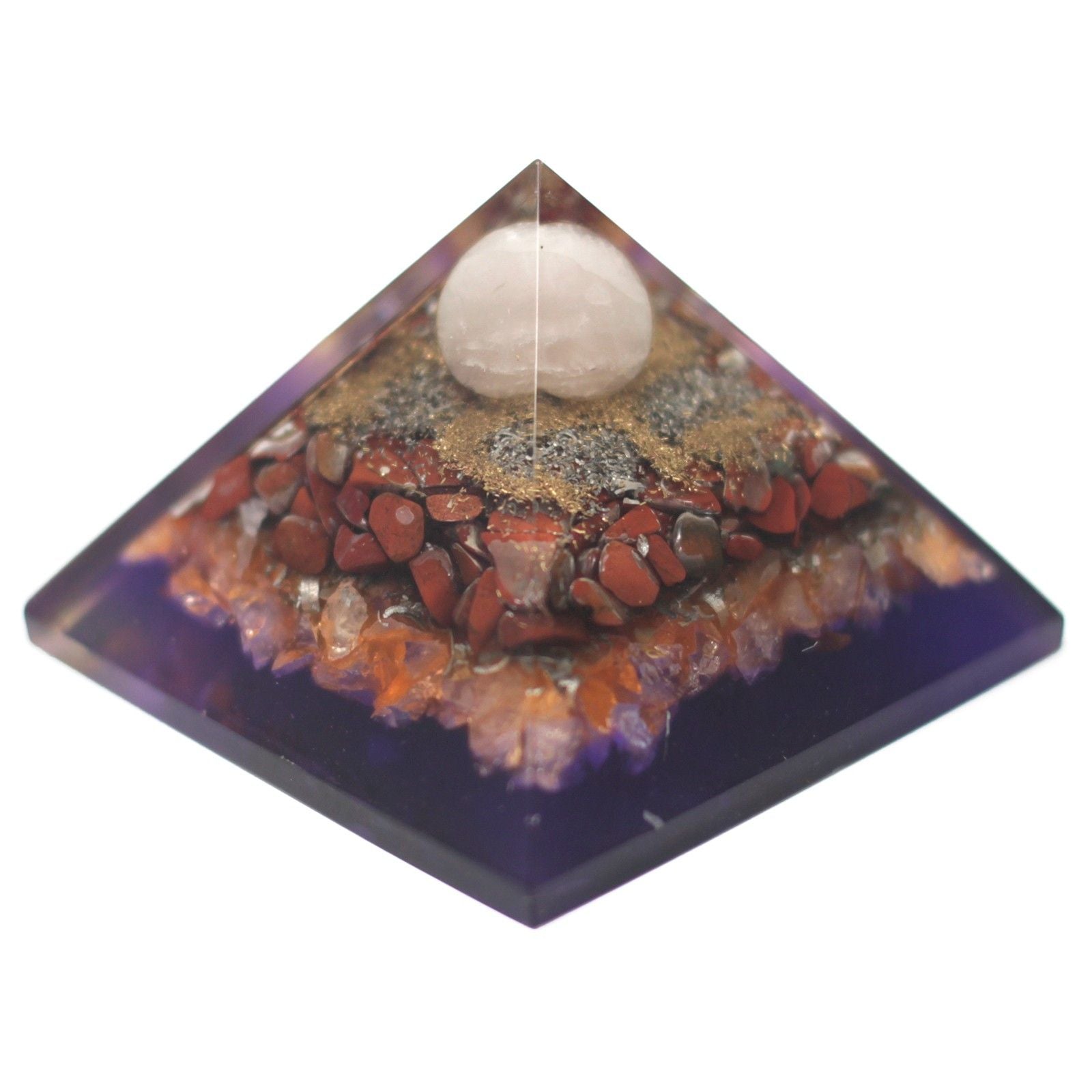Pyramide Orgonite 70mm - Paon au Design Multicolore avec Pierres Précieuses et Cuivre