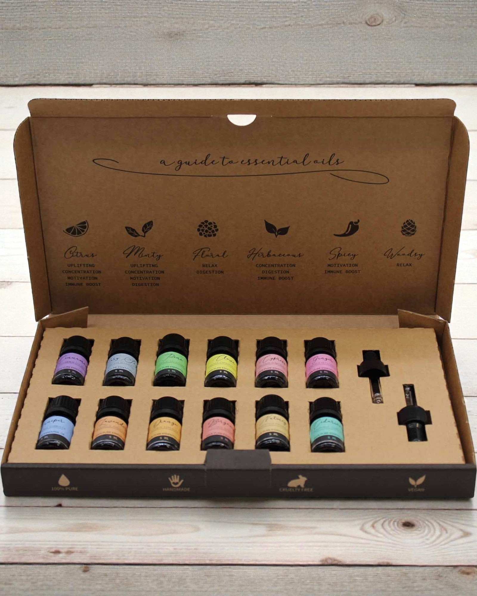 Harmonie automnale de la nature – Ensemble de luxe de 12 huiles essentielles de 5 ml avec pipettes