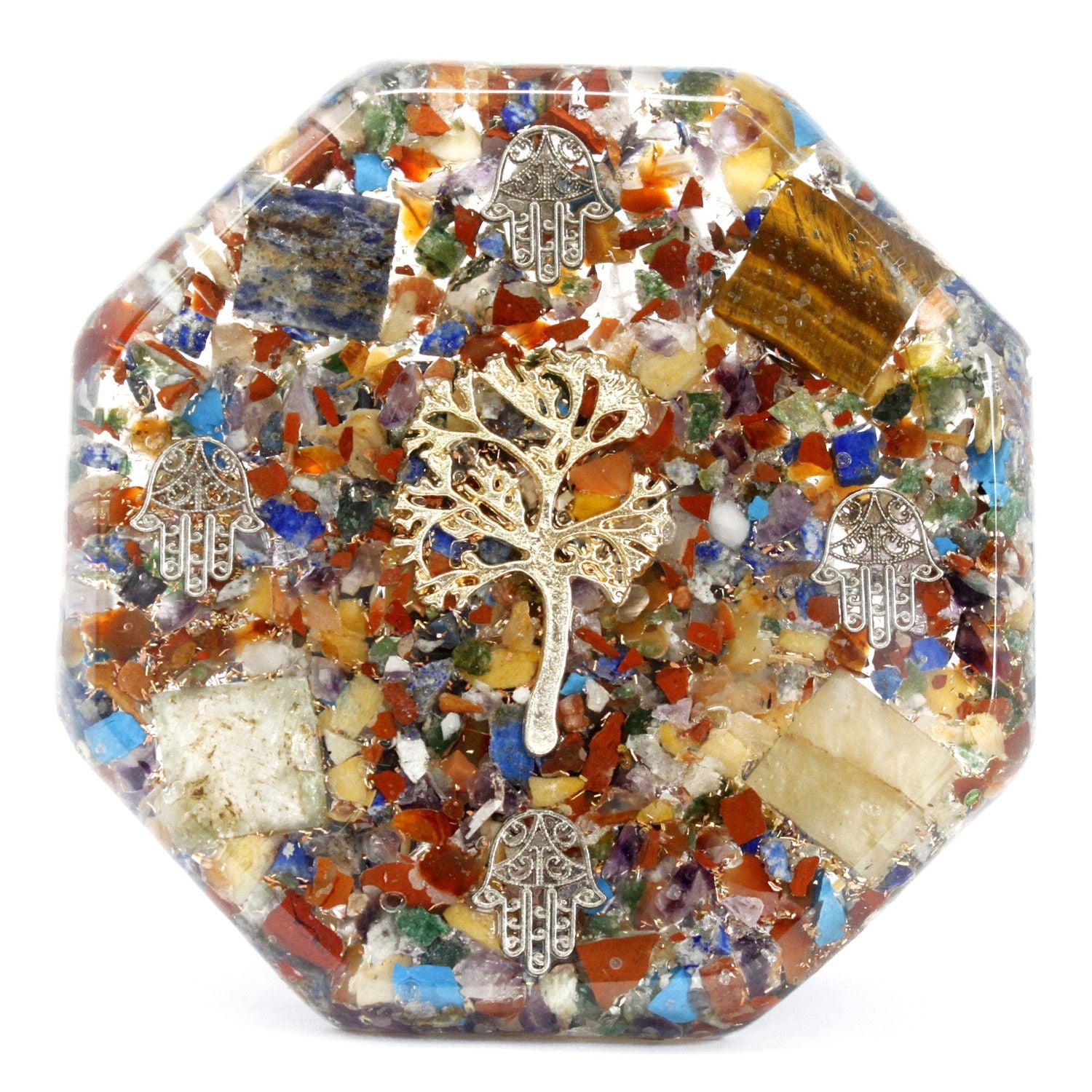 Pack d'Énergie de Bureau Orgonite - Arbre de Vie - Grand - Fait Main avec Pierres Précieuses et Cuivre - Idéal pour Cadeau - Dimensions 11 cm x 1,5 cm - Protection contre la Pollution Électromagnétique - Symbole d'Harmonie et d'Énergie