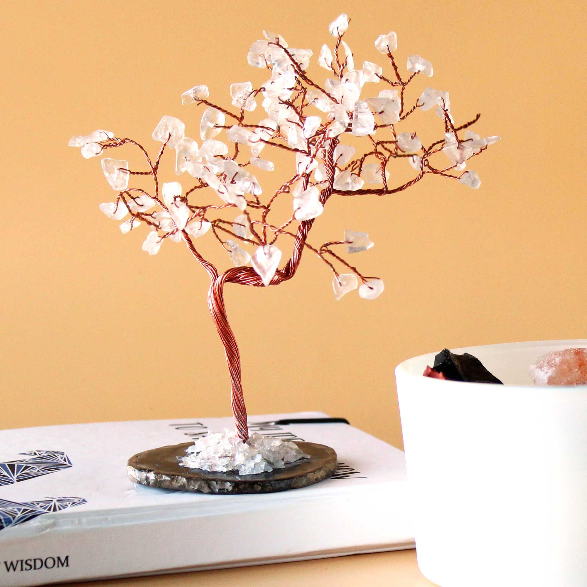 Grand Arbre de Cristal en Quartz de Montagne sur Base d'Agate Noire