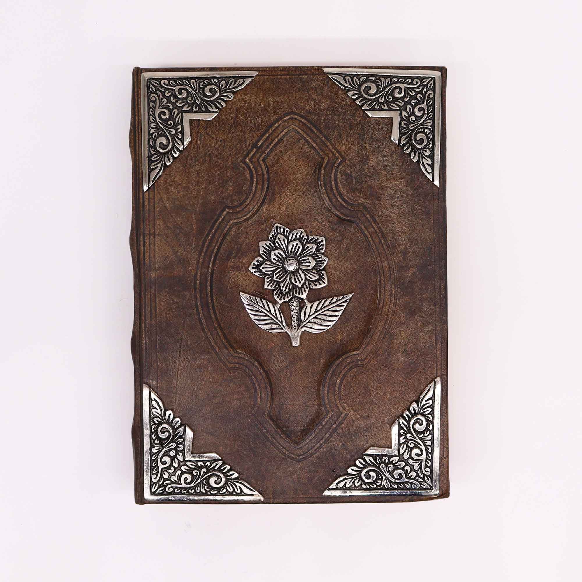 Elegantes Notizbuch Hefty Brown Tan mit Zinc-Rose-Motiv