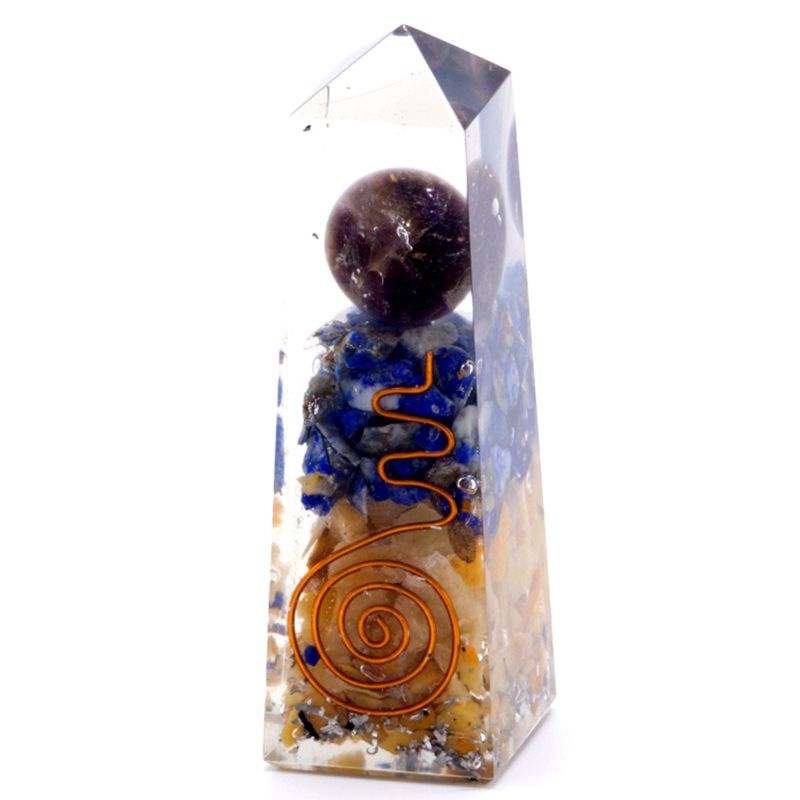 Obélisque de Puissance Orgonite en Cuivre, Lapis-lazuli et Avenurine Jaune