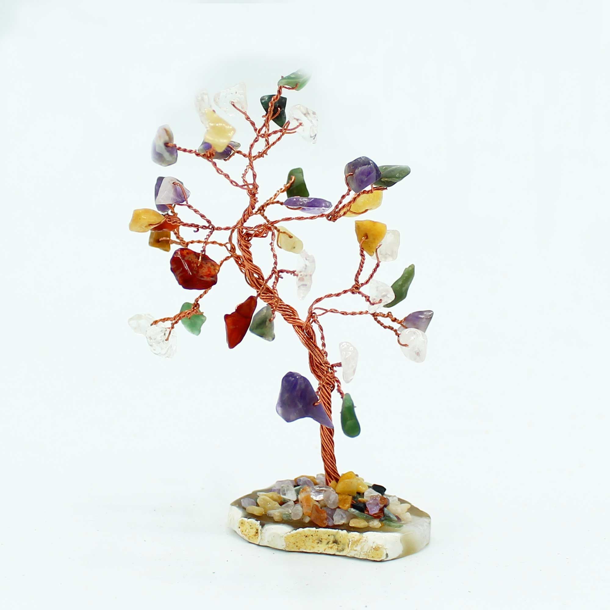 Arbre de Cristaux avec 35 Pierres Colorées sur Base Naturelle d'Agate