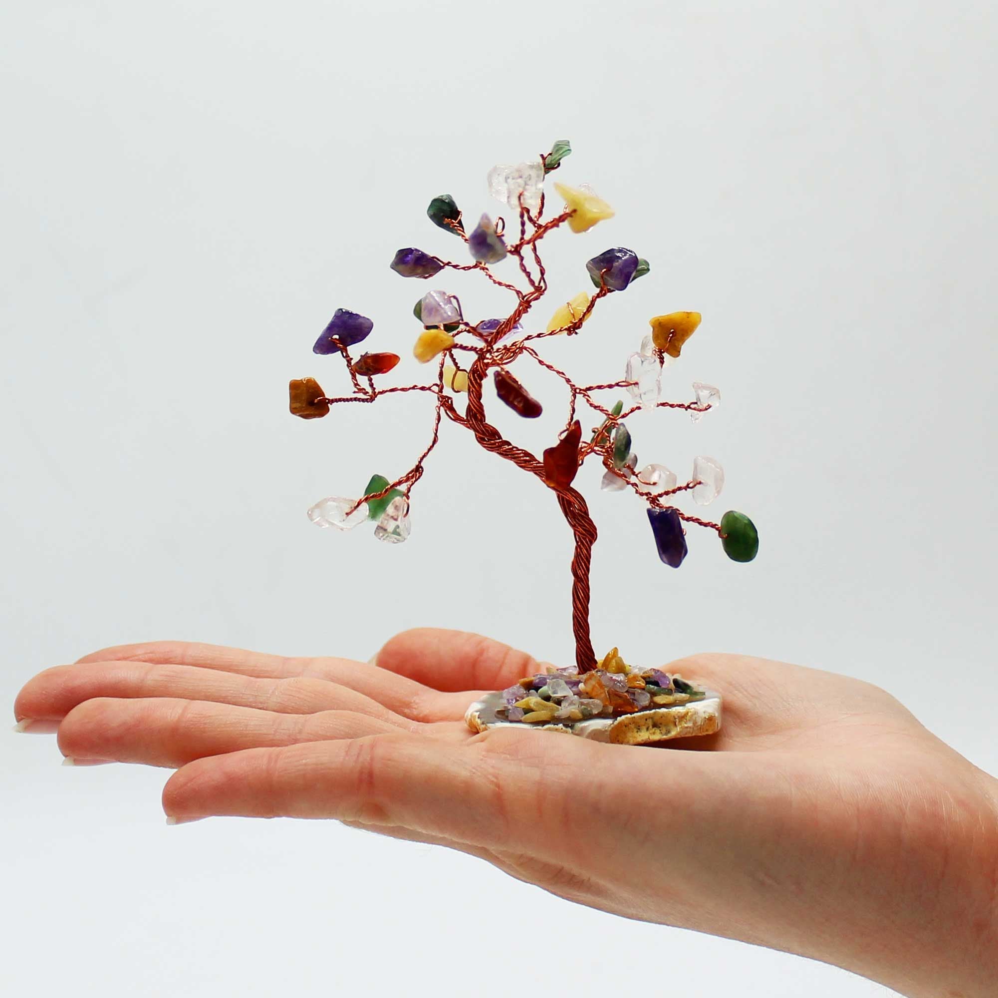 Arbre de Cristaux avec 35 Pierres Colorées sur Base Naturelle d'Agate
