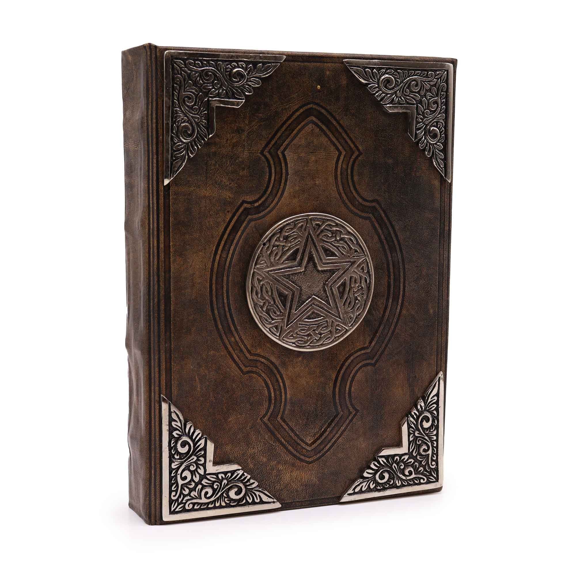 Hefty Brown Tan Book - elegant notitieboek met zinken pentagon, 200 pagina's met ongelijke randen, leren omslag, 26x18 cm