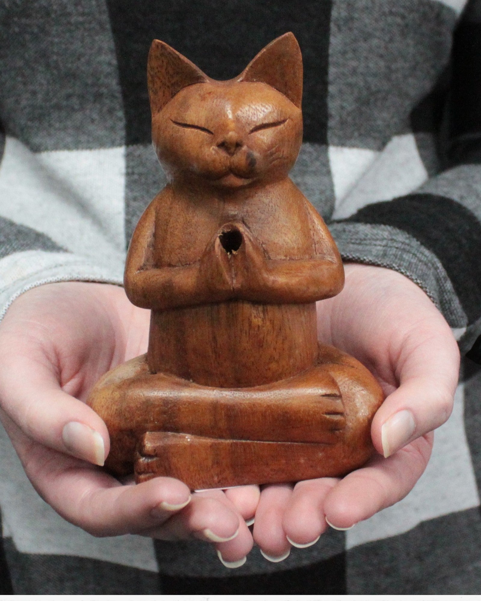 ZenCat Harmony – 10 cm, chat de yoga en bois pour encens