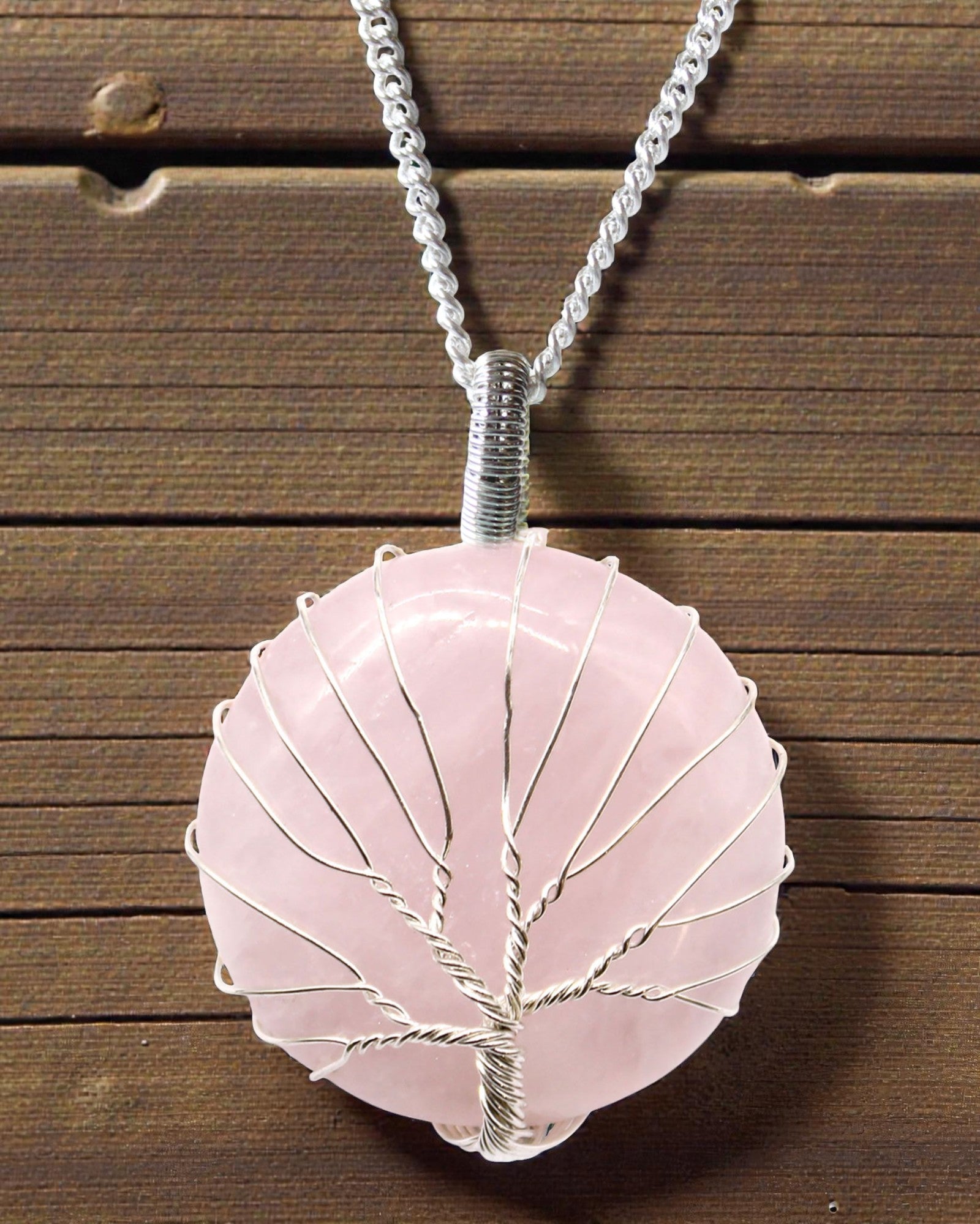 Drzewo Miłości – Collier avec quartz rose et Arbre de Vie