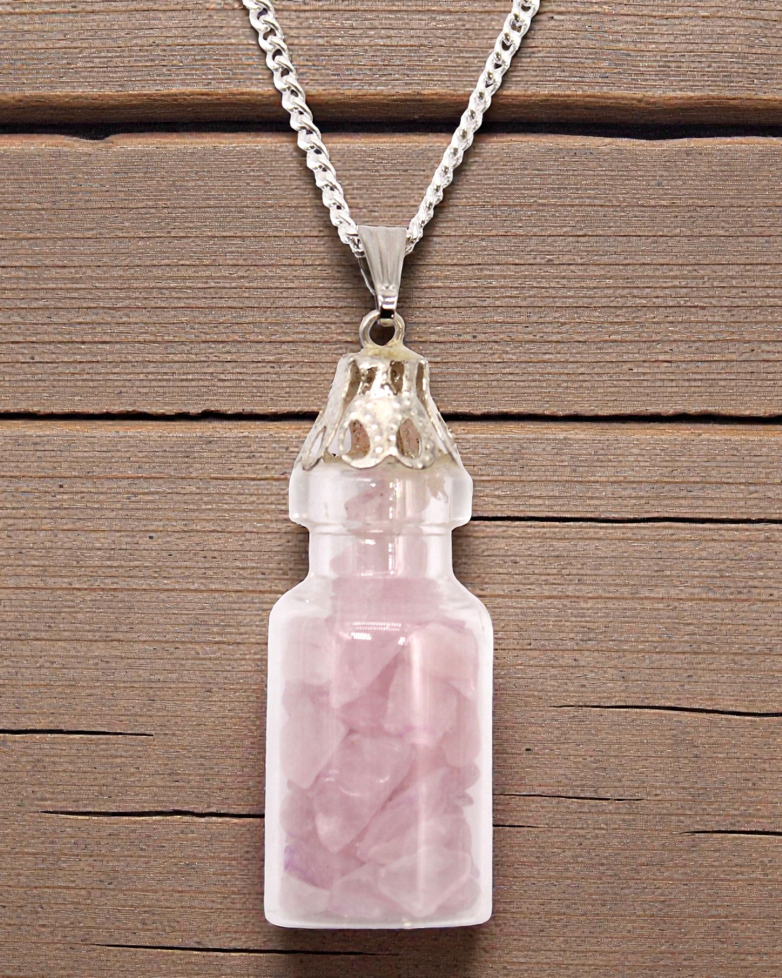 Bottle of Feelings – Necklace with Rose Quartz in a Glass Vial