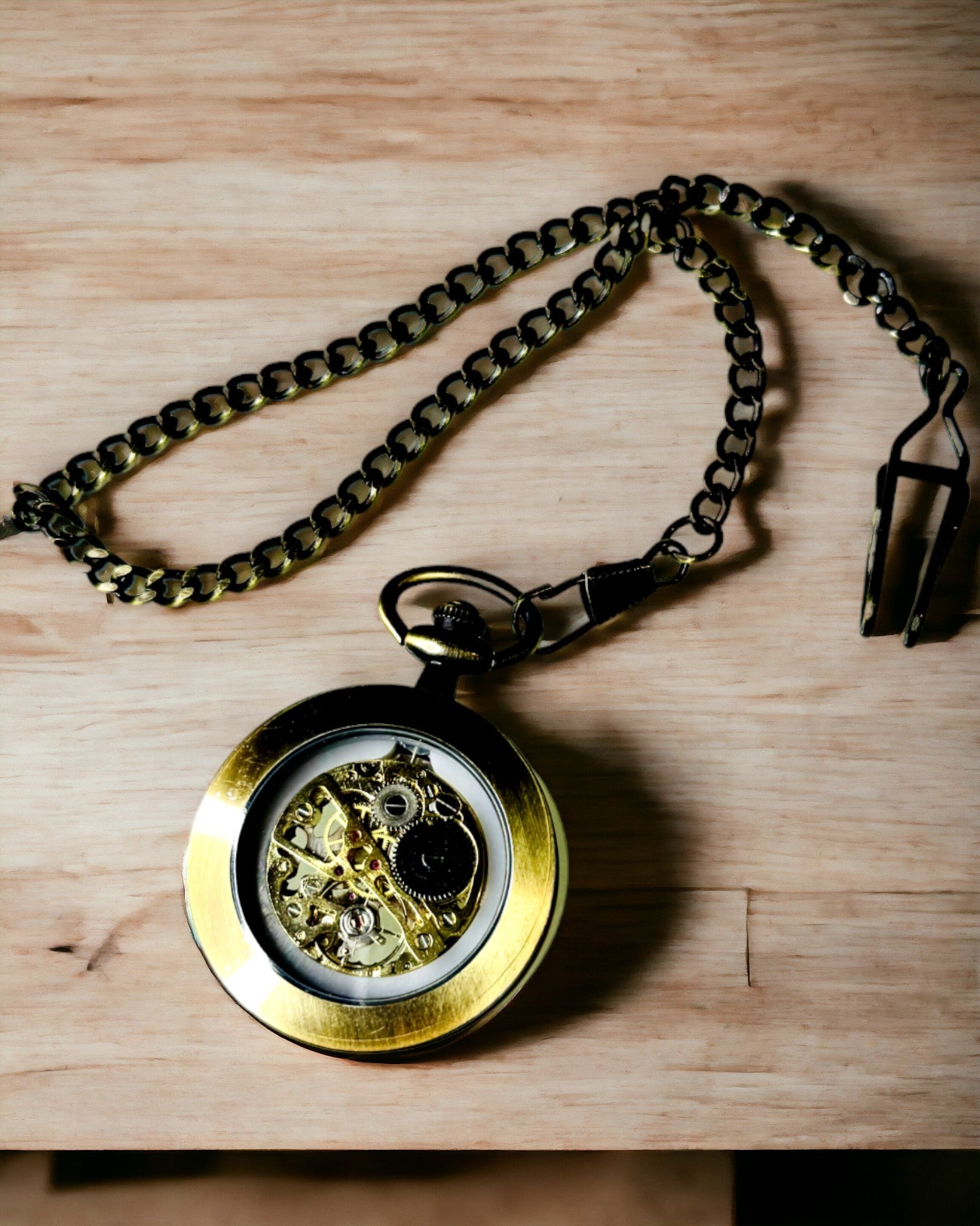 Montre de Poche Rétro – Mécanique, Couleur or brossé avec noir, Luxueuse, Étanche, Semi-automatique, personnalisation avec gravure